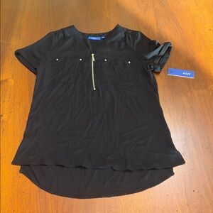 NWT Apt. 9 Black Zip-Front Roll Sleeve Blouse Top Size XS
